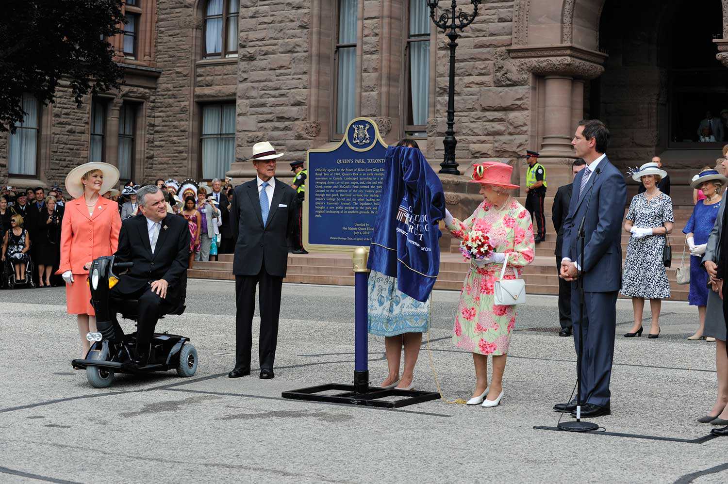 On July 6, 2010, Queen Elizabeth II unveiled a provincial plaque to commemorate the 150th anniversary of Queen’s Park (Photo: Rick Chard)