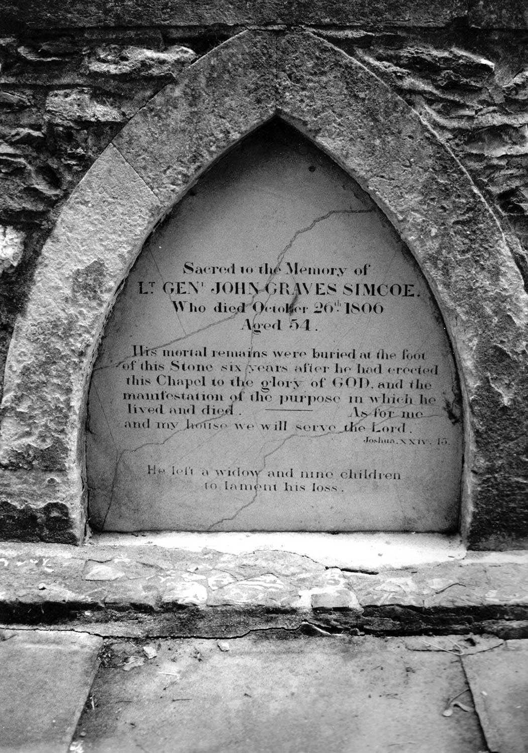 Simcoe’s headstone located at Wolford Chapel, Devonshire, England