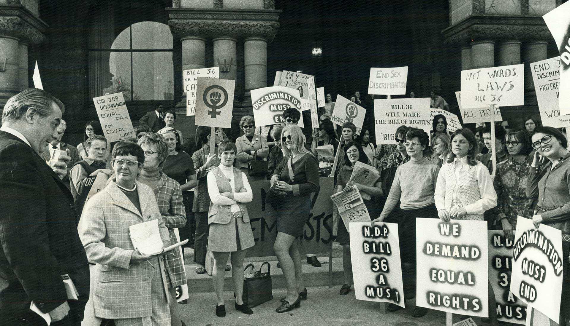 Members of the Voice of Women demonstrated at Queen’s Park in April 1970, asking support for a bill to ensure that women get equal pay for equal work. (Photo: Dick Darrell/Toronto Star via Getty Images)